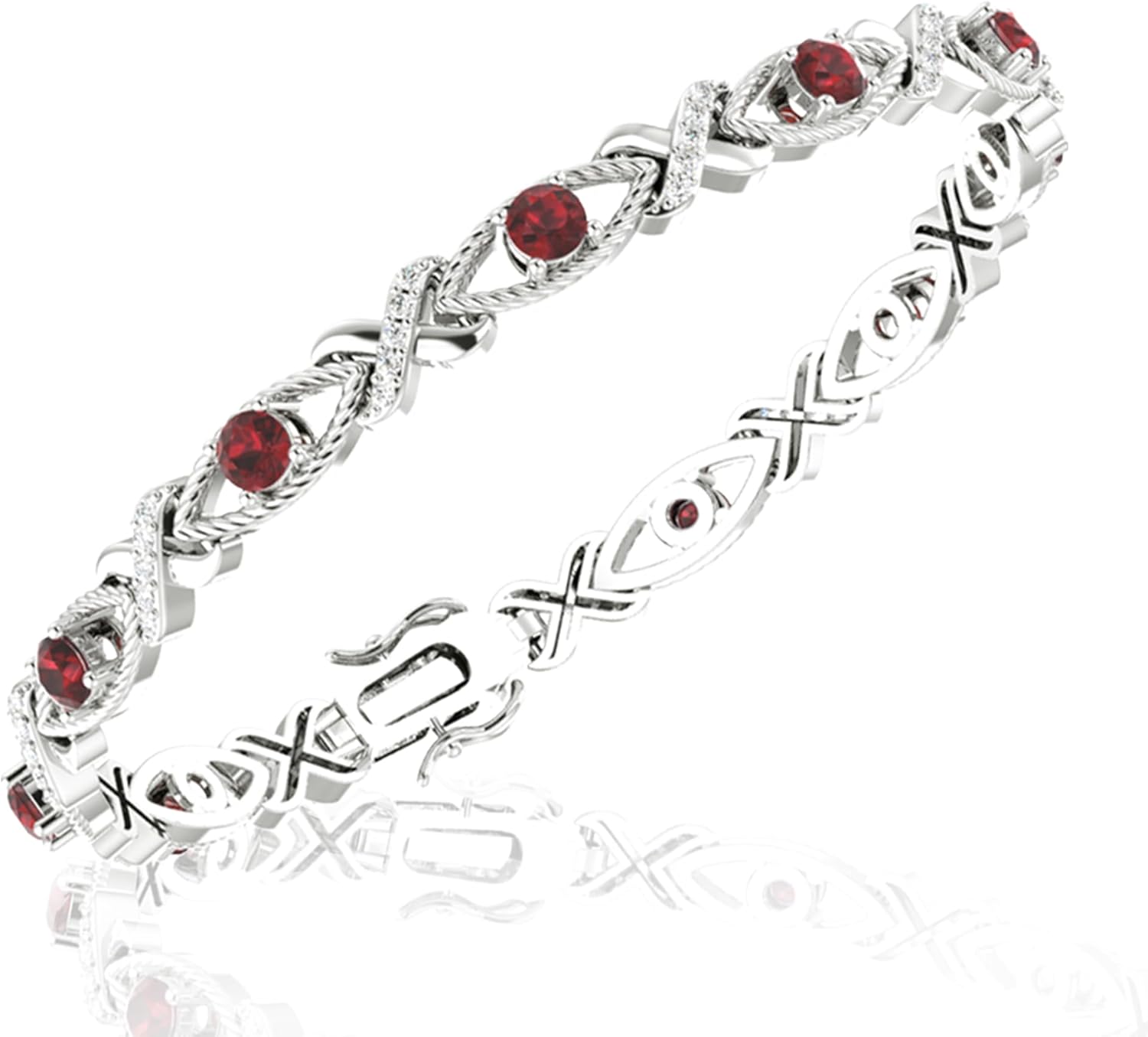 Crossed Lustrous Eyelet Bracelet for Women 925 Sterling Silver Gemstone Bracelet Round 4mm with 1.2mm Cubic Zirconia Bracelet Wrist Jewelry Party Gift, 7 Inch