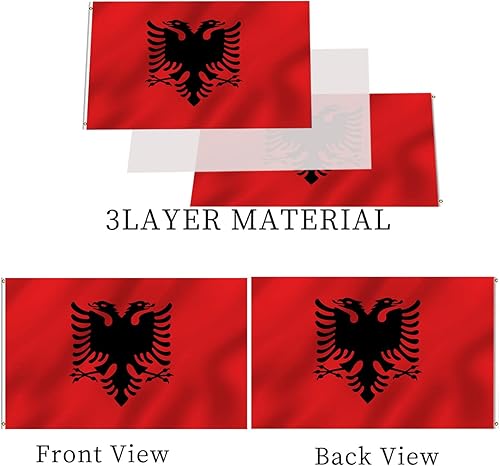 Miniatura 3 de Bandera albanesa de Albania de 3 x 5 pulgadas, doble cara, banderas nacionales de país para exteriores, material de nailon grueso de 3 capas con 2