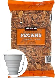 Kirkland Signature Pecan Halves 2 lbs Baking Nuts + MORALZA Silicone Collapsible Cup 200ml Bundle - Fresh Quality Snack