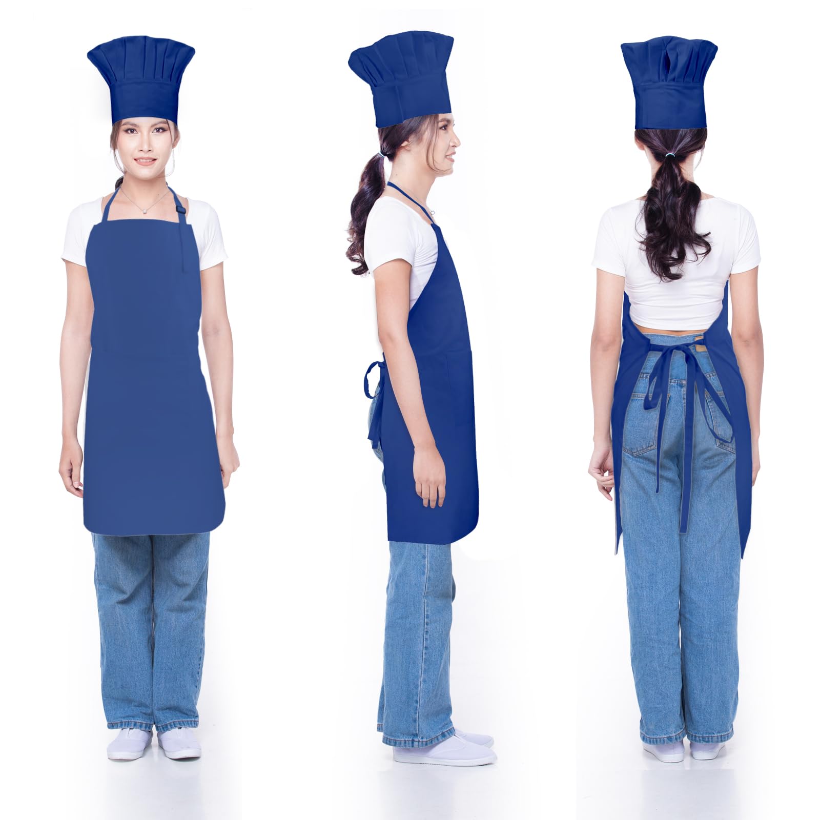 Juego de delantal y sombrero de chef, 2 bolsillos ajustables de algodón, delantal de cocina, disfraz de panadero para hombres y mujeres