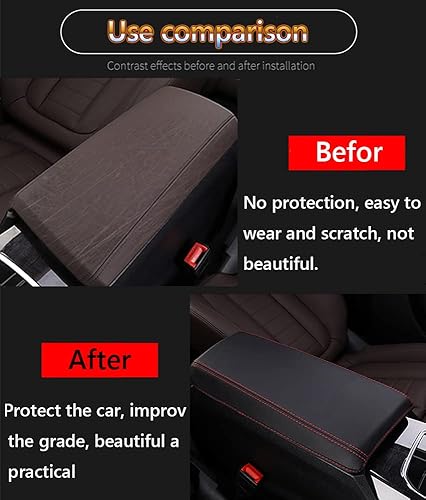 Miniatura 76 de Great-luck Leather Center Console Cover Armrest Pad,Protector Armrest Box Cover Accessories Keep Your Armrest in a More Comfortable Feeling(black