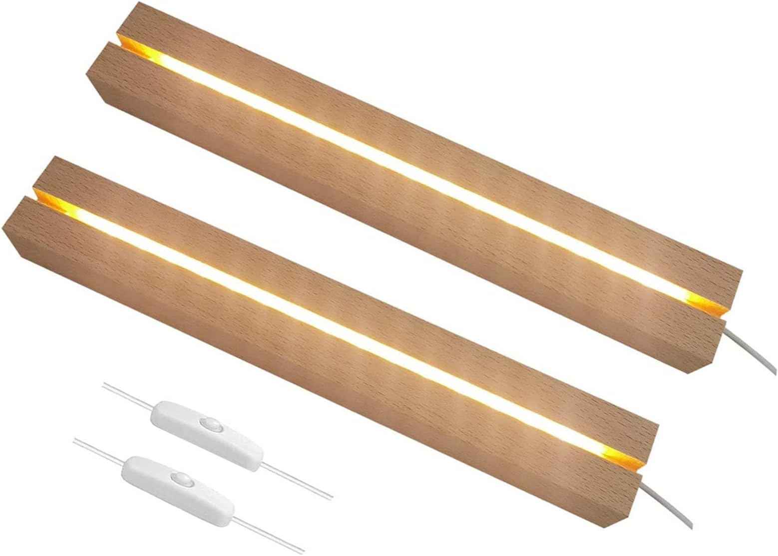 Amazon.co.jp : 木製LEDディスプレイ台座 長方形ライトベース 2個セット30*45*300mm低電力スイッチ付きUSB ...