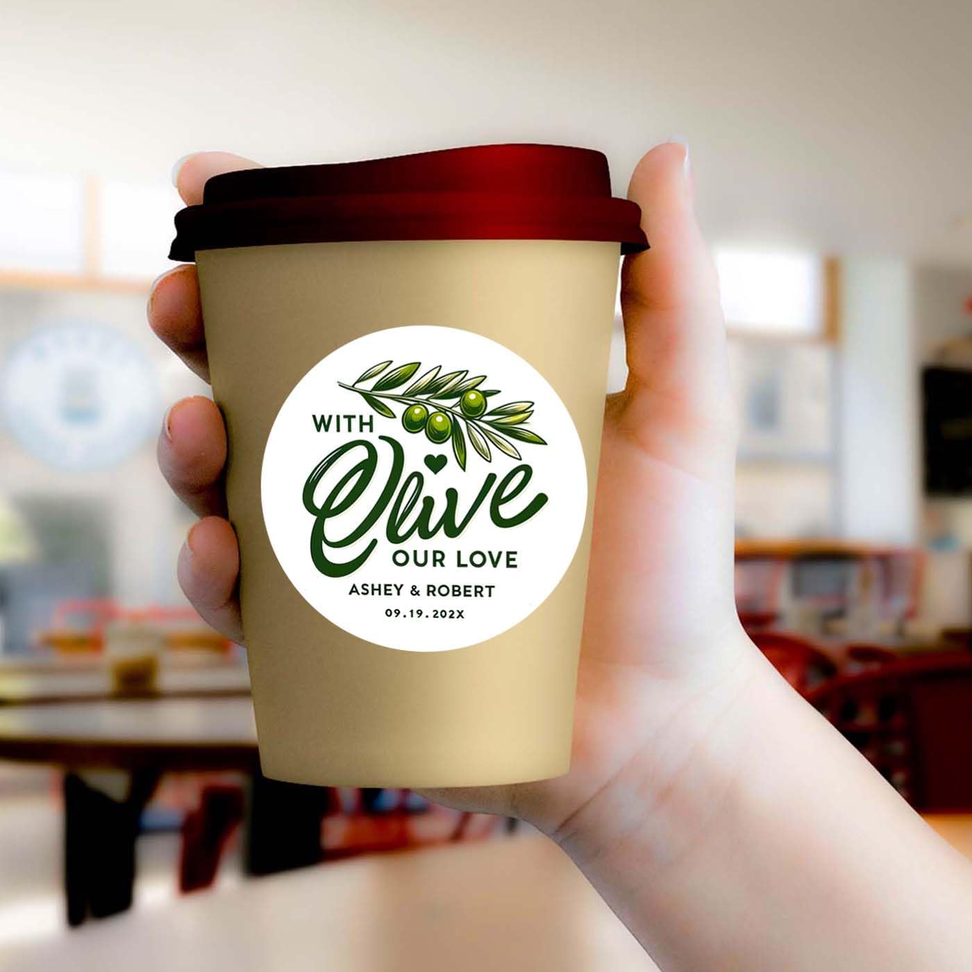 Personalized Customized Labels Tags,Customizable with Olive Our Love, Olive Oil Circle Stickers for Business Custom Made, 100 Stickers3X3