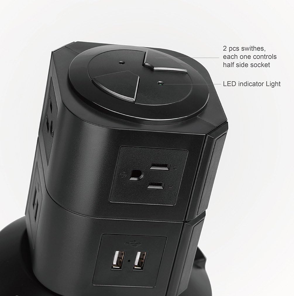 Power Strip Tower,SAFEMORE 6 Outlets Surge Protector with 4 USB(5V/4.2A/21W),Desktop Charging Station with 6.5ft Cord,1050J,Overload Protection,Widely Spaced Outlets Tower Socket for Office(Black)