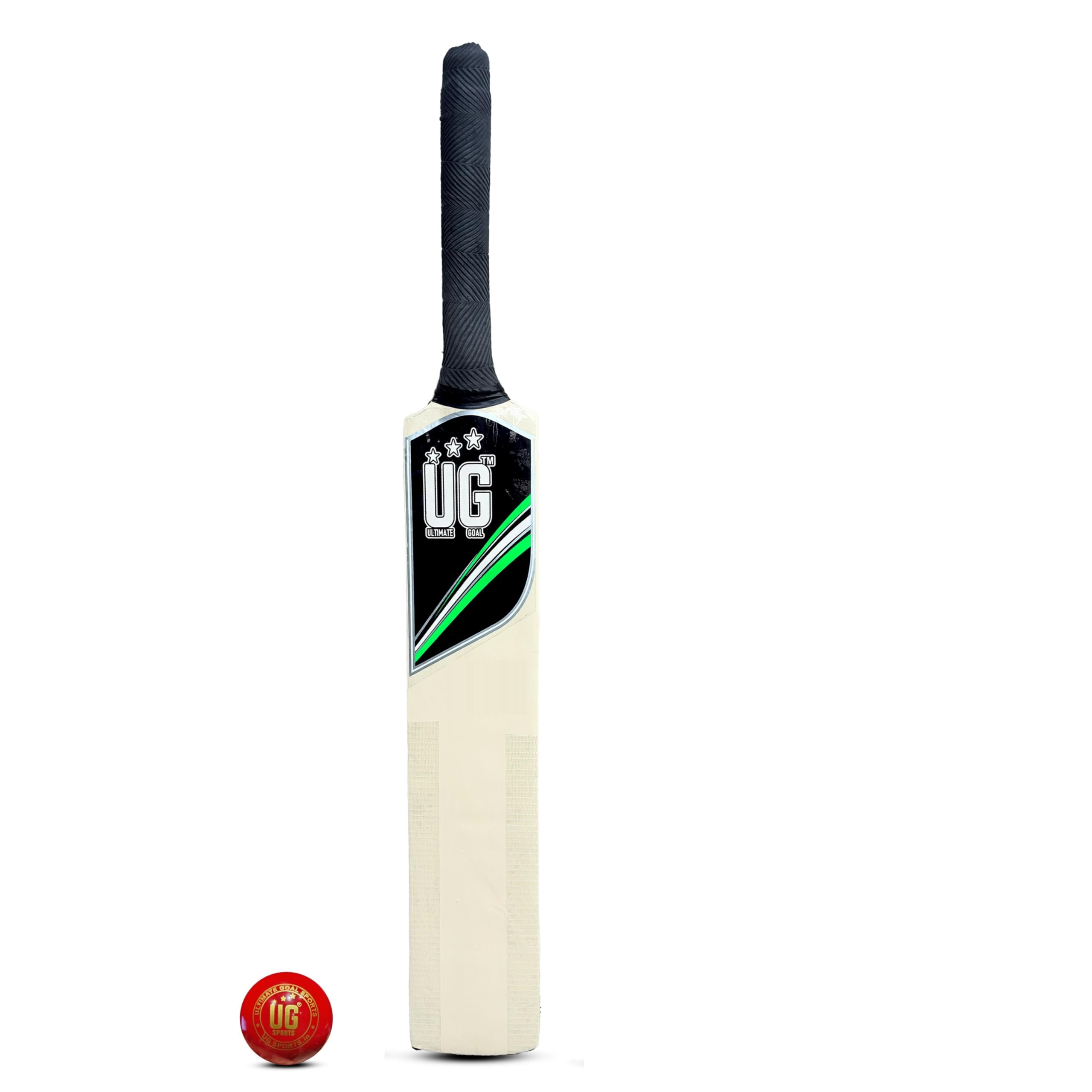 UG Sports Lightweight Wooden Cricket Tennis Bat | Natural Poplar Willow | Compatible with Wind Ball | Premium Grip | Cricket Bat for Junior (Green, Size - 3)-image-3