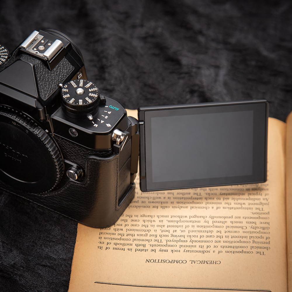 Handcrafted Vintage Half-Wrap Camera Protector Genuine Leather Camera Case for Nikon ZF (Black)