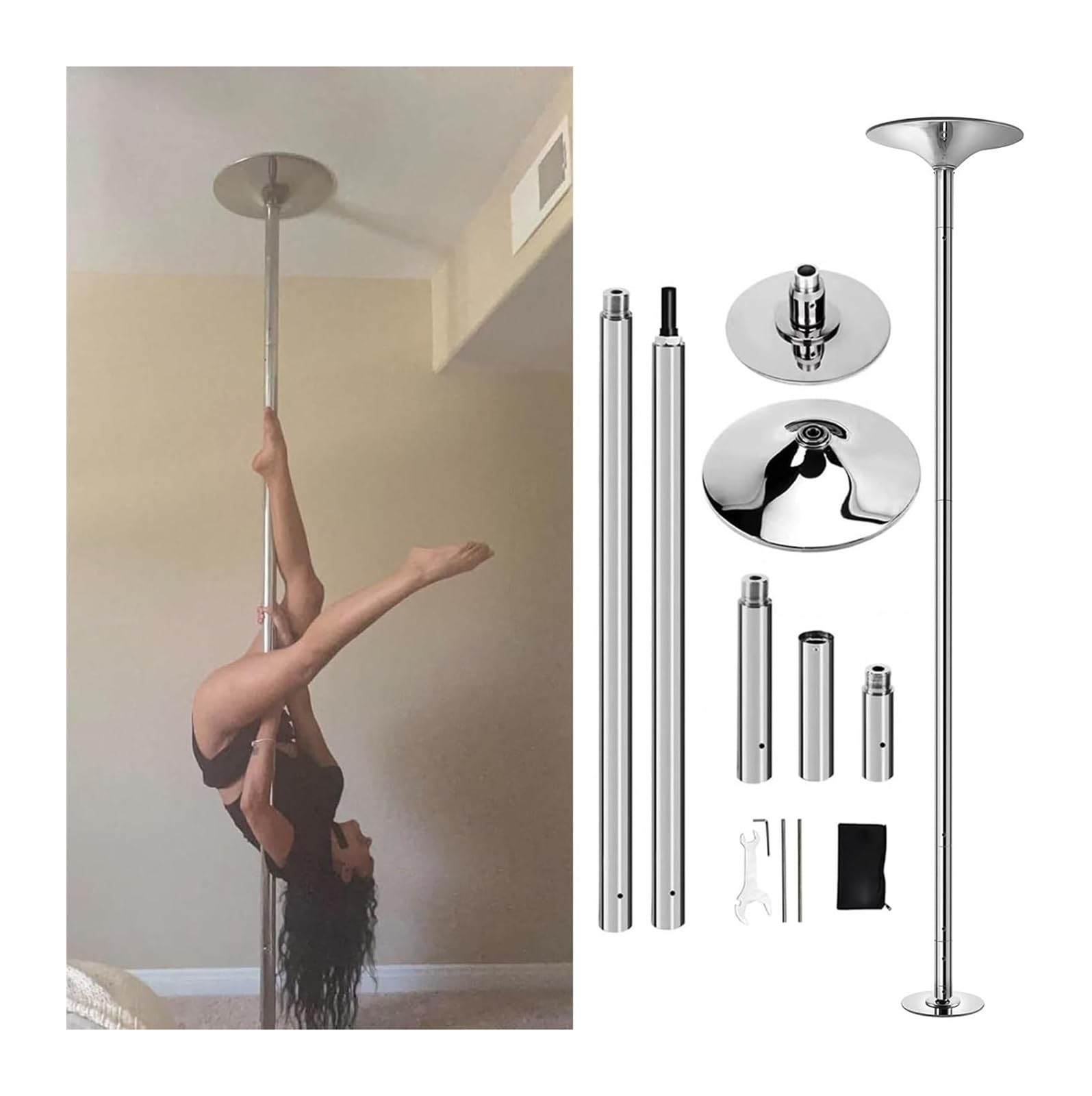 JYBNBBE Pole Dancing Pole for Home Dancing Pole Fitness Exercise Stripper Pole, Portable & Removable Dancing Pole for Home Club Bar Gym, Height Adjustable,Silver-3M
