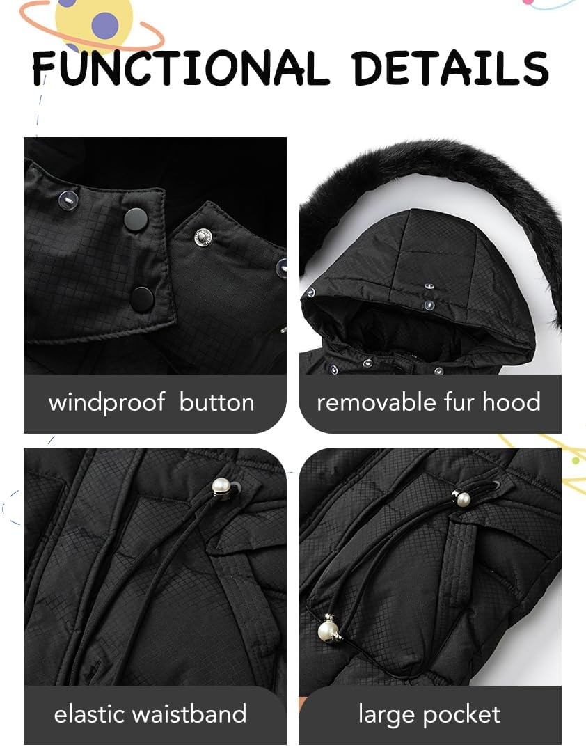 Girls' Winter Warm Coat Fleece Lined Long Jacket With Detachable Fur Hood - Image 6