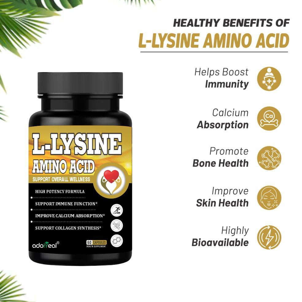 Adorreal L-Lysine Capsules | Essential Amino Acid | Nutritional Supplement | 60 Capsules 1