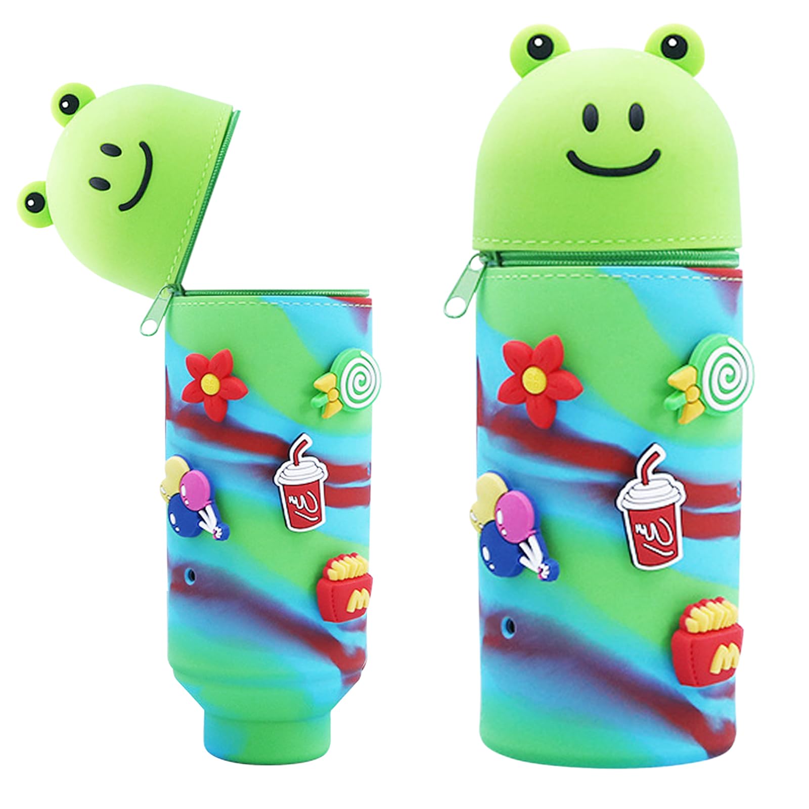 Kawaii Pennenetui, 2-in-1 zachte siliconen tas, cartoonetui, stand-up