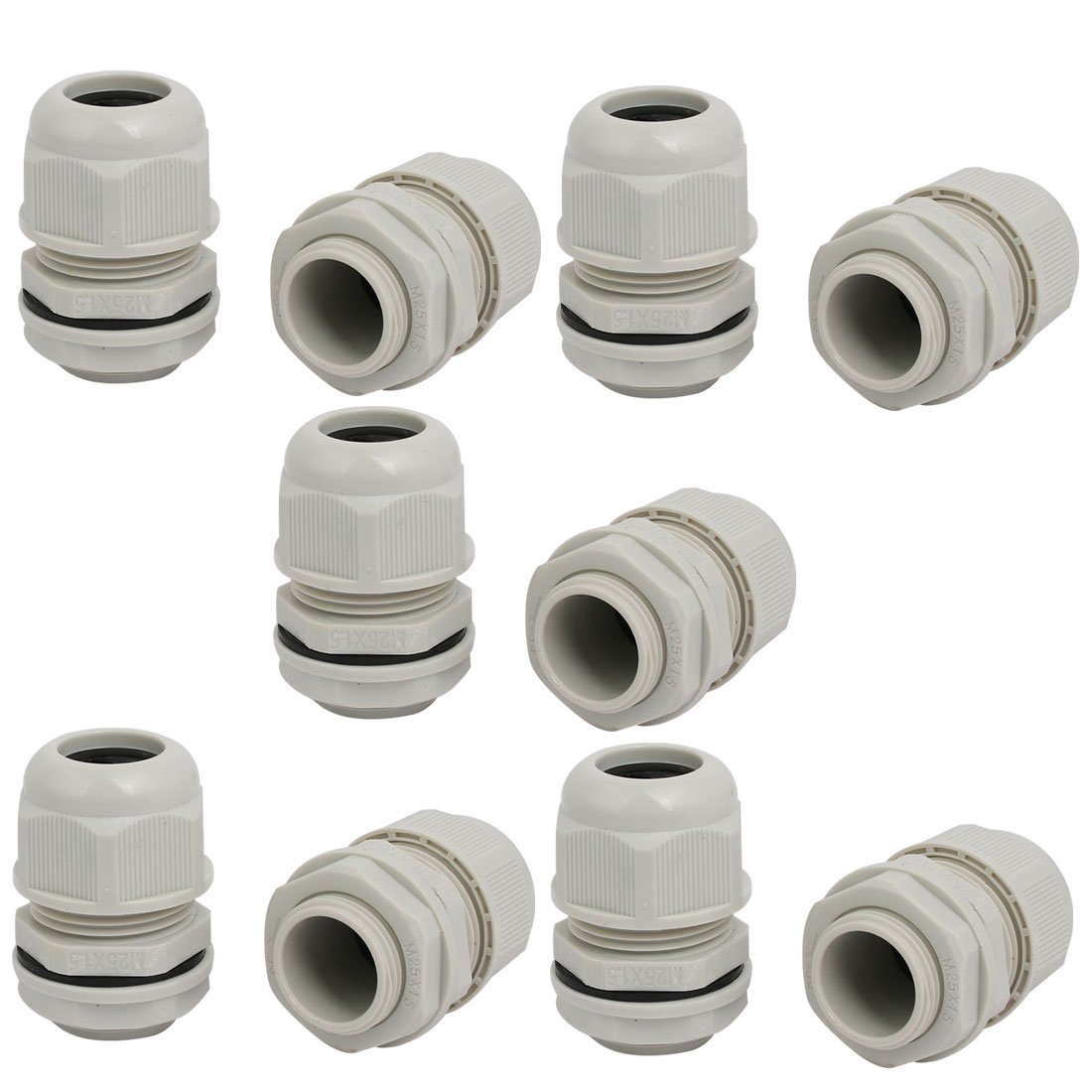Aexit M25x1.5mm 6.4mm-8.7mm Transmission Range Nylon 2 Holes Adjustable Cables Gland Gray 10pcs