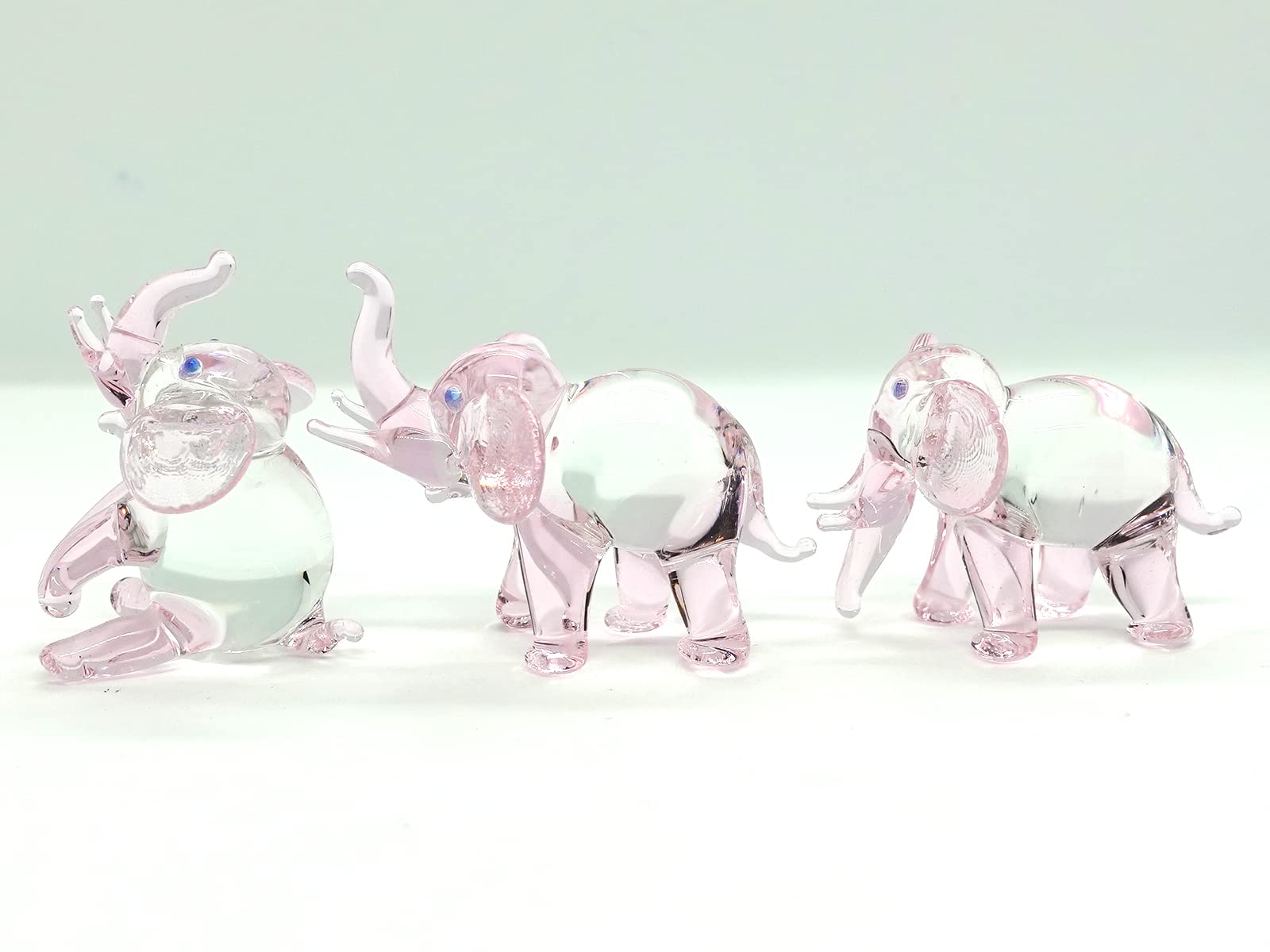 Set 3 Figuras en miniatura de elefante Animales soplado a mano Color vidrio arte coleccionable regalo decorar (rosa)