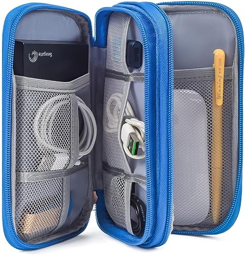 Image of CAOODKDK Electronics Accessories Organizer Pouch, Electronic Organizer Travel Case Cable Organizer for Cable, Charger, SD Card, Business Travel Gadget Bag (Blue)
