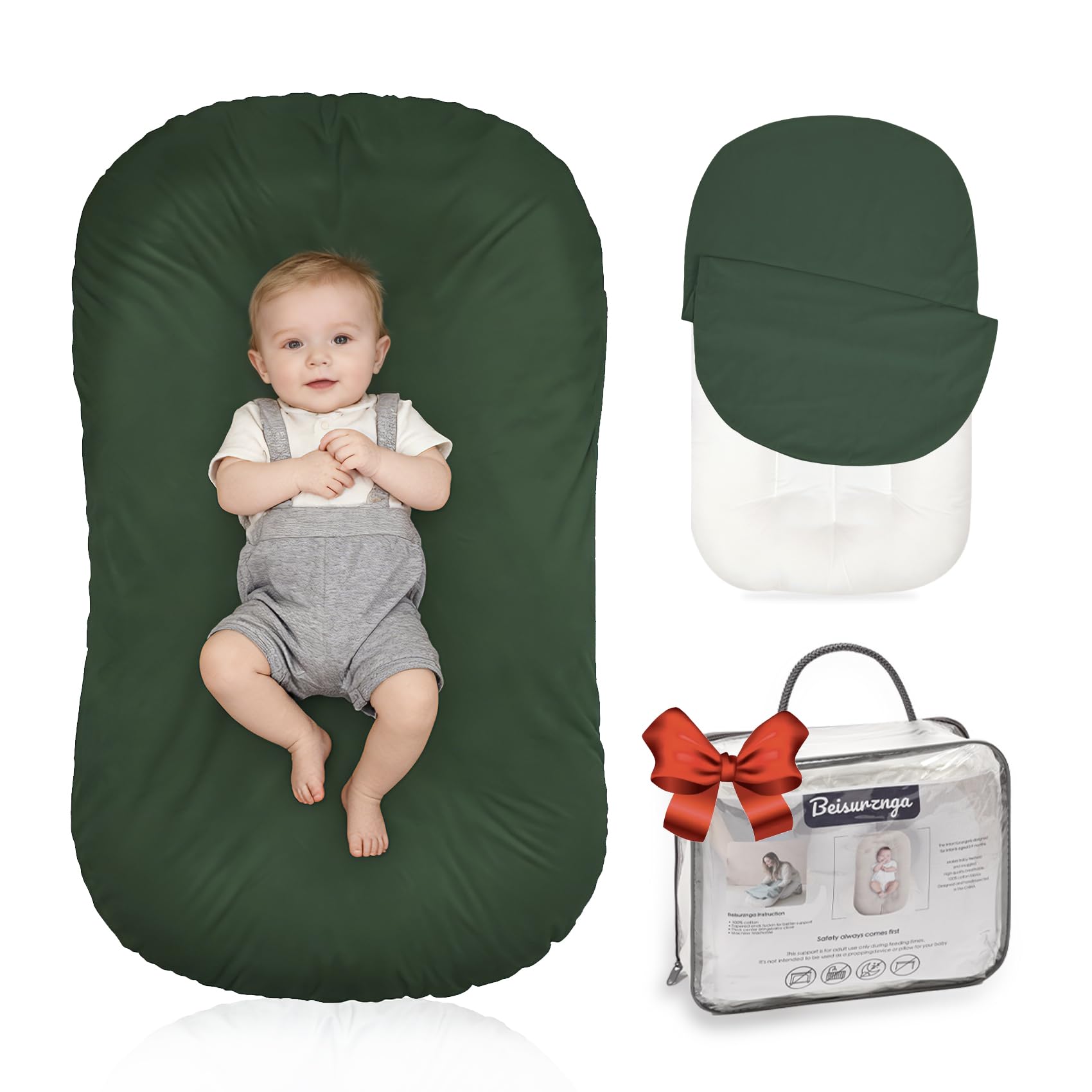 Baby Lounger Newborn 0-24 Months, Home and Travel Infant Cushion-Moss
