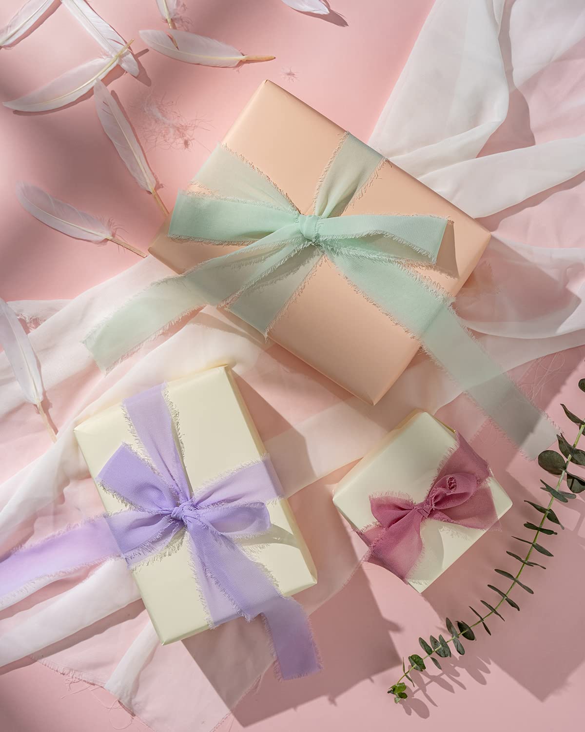 AOKSUNOVA Ruban Cadeau De Mariage Ruban Rouge 3 Rouleaux De Ruban En Mousseline De Soie Ruban En Tissu 3,8 Cm X 6,3 M Rubans Pour L'artisanat