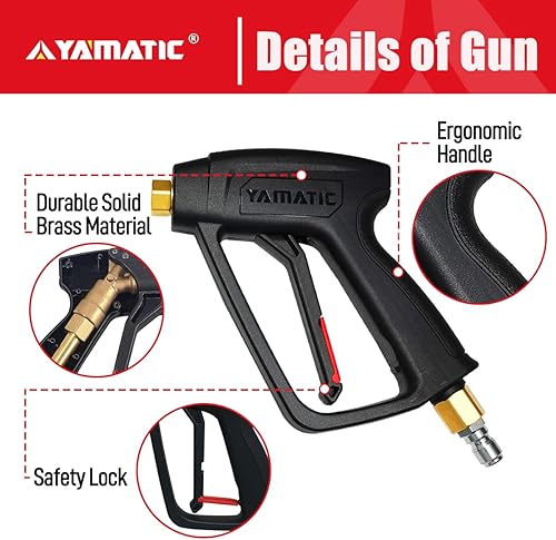 Miniatura 4 de YAMATIC Pistola de lavado a presión corta con cañón de espuma, MAX 4500 PSI Kit de pistola de espuma para lavado de autos, adaptador M22-0.551 in y