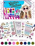 Purple Ladybug 175 Glitter Tattoo Kit with 9 Glitter Colors - Great Birthday Gifts for Girls with Mermaids & Unicorns Designs - Peel and Stick Temporary Tattoos for Kids, No Glue or Stencils Needed