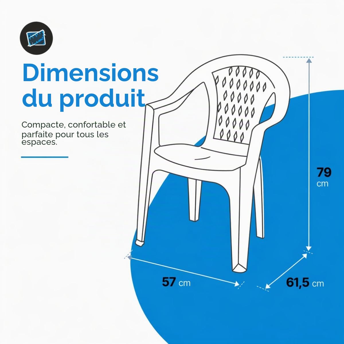 Tomaino - Lot de 4 chaises de jardin empilables en plastique - Chaises d'extérieur résistantes et légères avec drainage, idéales pour terrasse balcon bar (4, blanc)