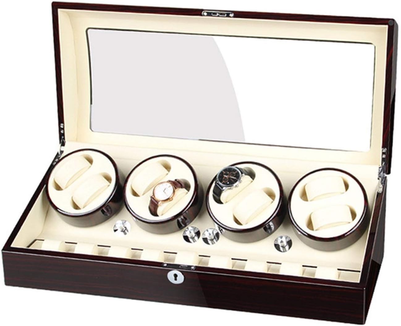 Watch Winder Automatic Watch Winder Box for 8 Watch Winder + 9 Display Storage Spaces Piano Paint Exterior Fit Women Men Watches,Red+Black Watch Winder