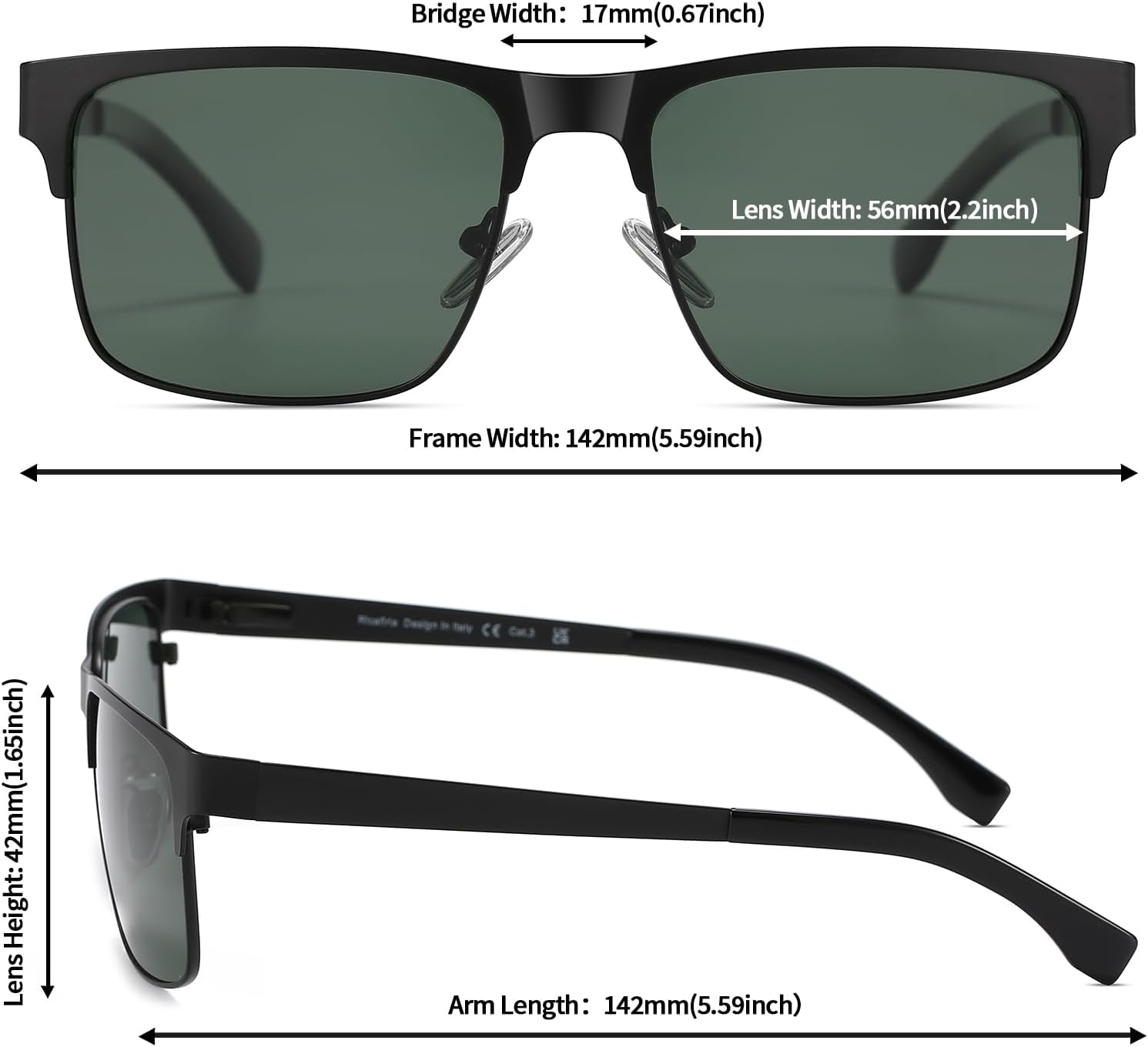 Polarized Sunglasses for Men, UV400 Protection Metal Frame Classic Square Sunglasses, Anti-Glare Aviator Shades