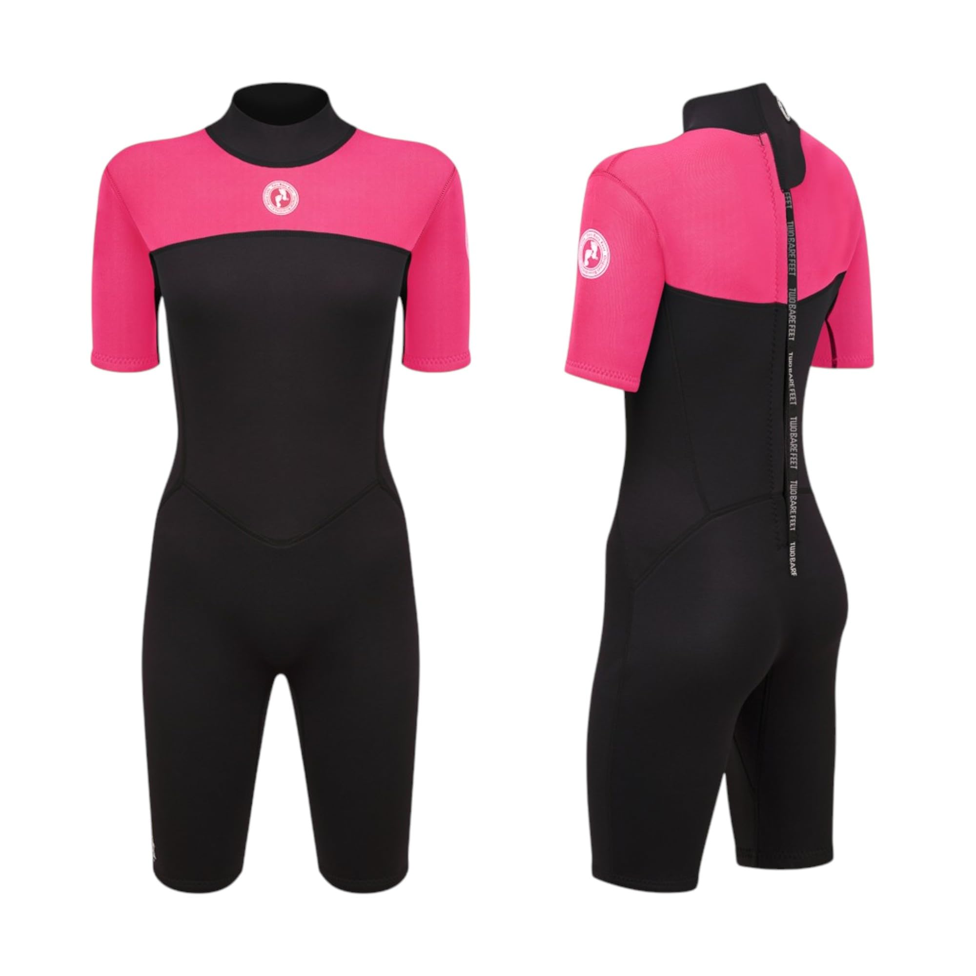 Two Bare Feet Women's Thunderclap 2.5mm Summer Shorty Neoprene Wetsuit - Ideal for Surfing, Swimming & Watersports - Lightweight, Flexible & Durable Design (Large, Pink/Black)