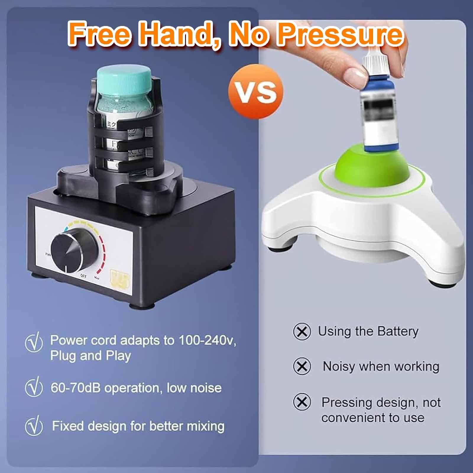 Mini Vortex - Mezclador de pintura, 300-2400 rpm, 3 velocidades, manos libres para botellas de 10-100 ml, ideal para pintura, esmalte de uñas, laboratorio, acrílico, adhesivo de pestañas