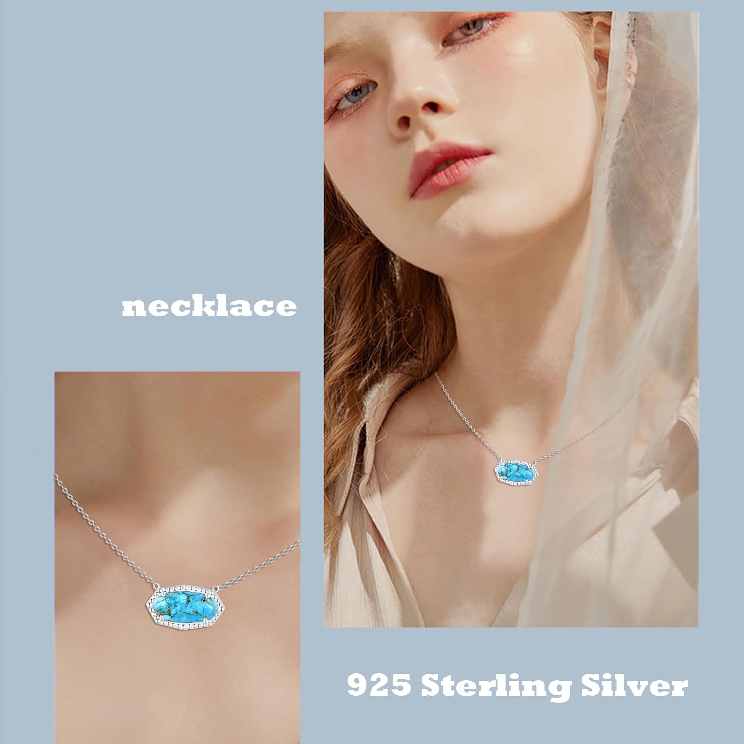 Oval Turquoise Necklace,S925 Sterling Silver Turquoise Necklaces for Women Sterling Silver Blue Gemstone Pendant Jewelry - Image 5
