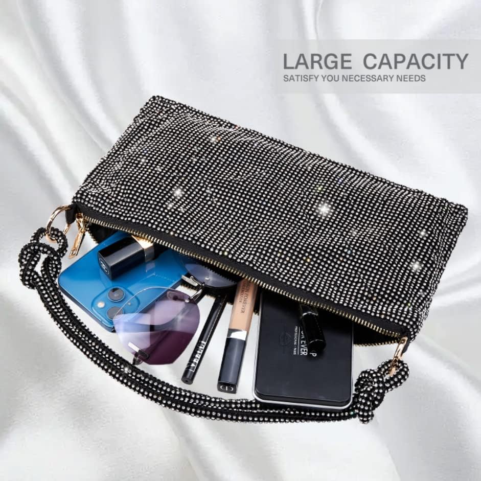 Miniatura 8 de WLLWOO WLLWOO Bolsos de mano con diamantes de imitación para mujer, bolsos de noche elegantes, bolsos cruzados brillantes para fiesta, club, boda