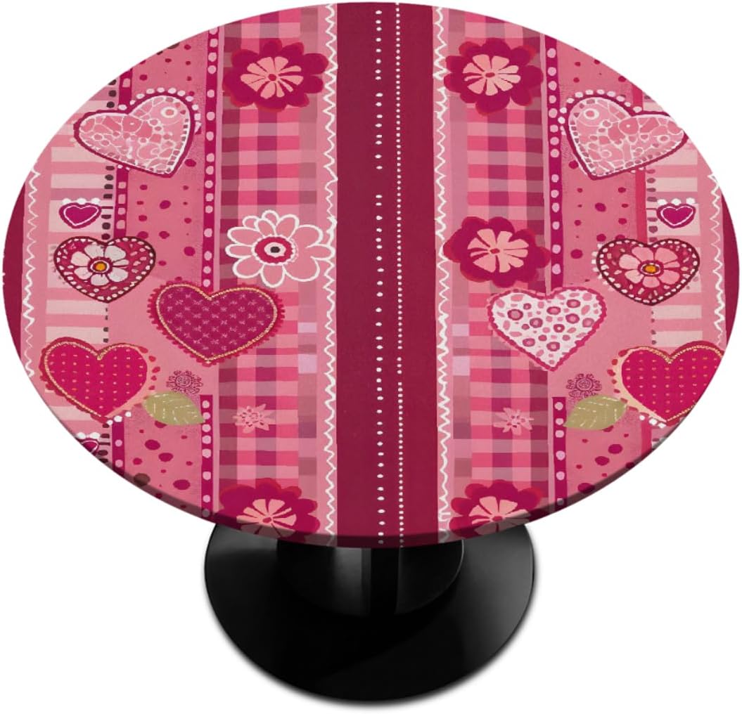 Round Tablecloth with Elastic Edge Valentine Fitted Circle Table Cover Wipeable Round Table Cloth for Indoor Outdoor Patio Dining Kitchen Festival Decor for 45-50inch Tables Z- (196)