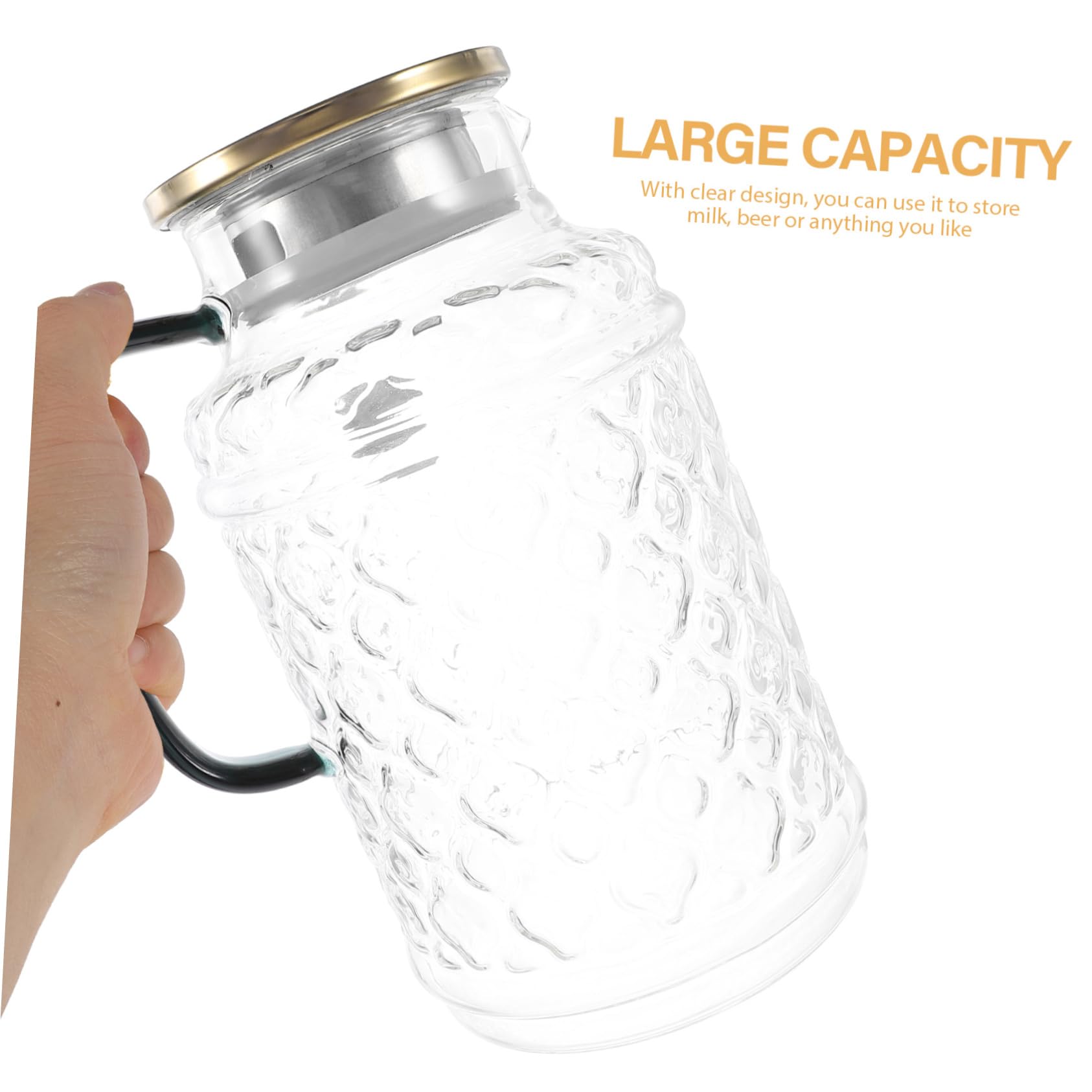 Jarra de Vidrio Grande 1.7l con Tapa y Asa, Contenedor de Agua Hecho de Vidrio Grueso, Diseño Antigoteo, para Uso Doméstico y Sala de Estar, Jarra de Bebida Práctica Cocina,