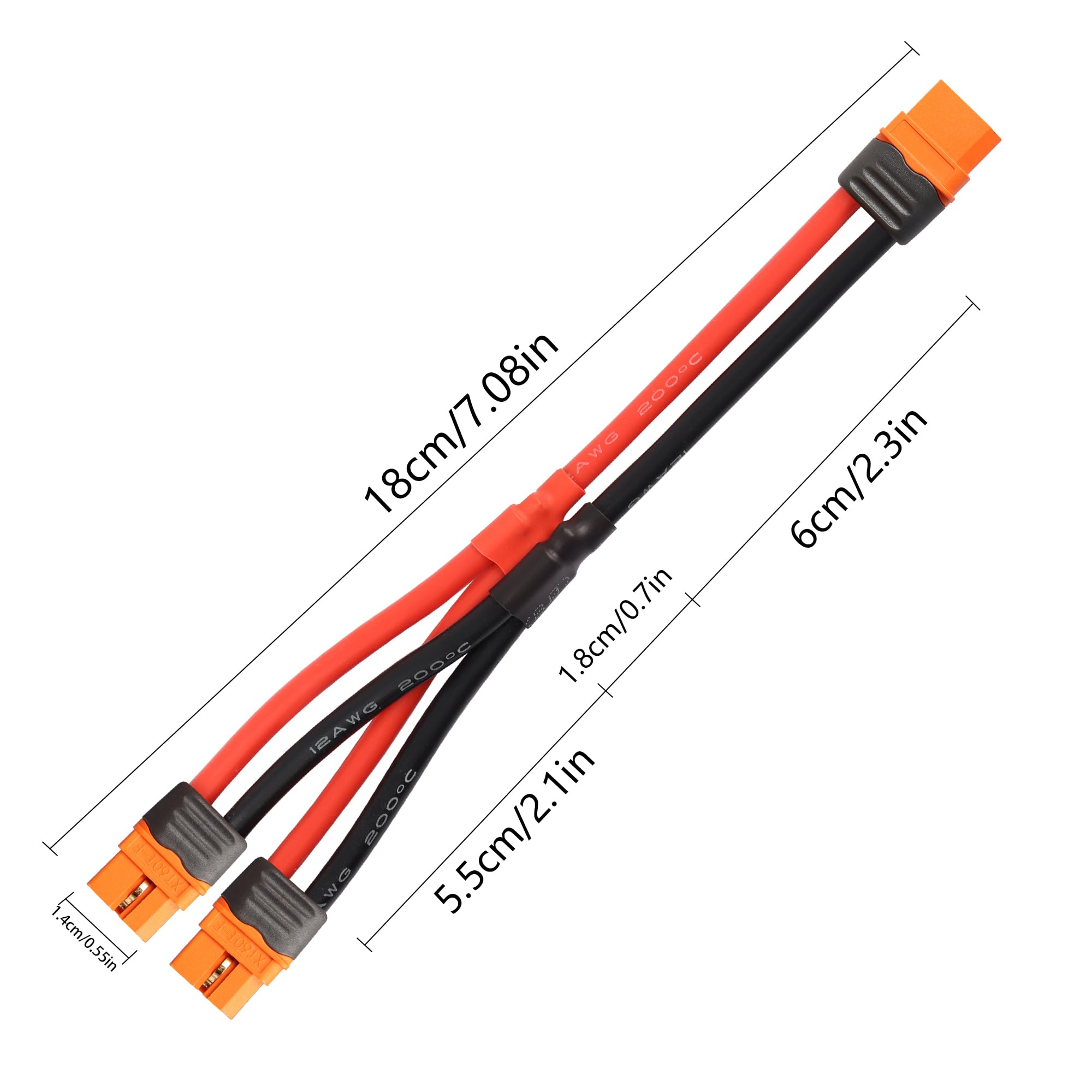 Connecteur Batterie Parallèle XT60i 1 Femelle à 2 Femelles - Câble Silicone 12AWG 18cm
