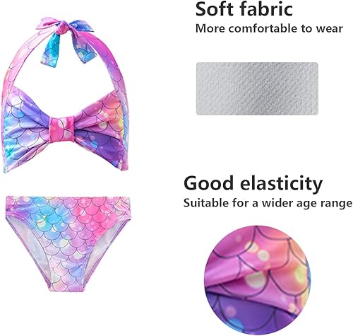 Miniatura 3 de 5 colas de sirena para natación para niñas y niños, cola de sirena, bikini de princesa Sweable para regalo de niños con diadema y collar