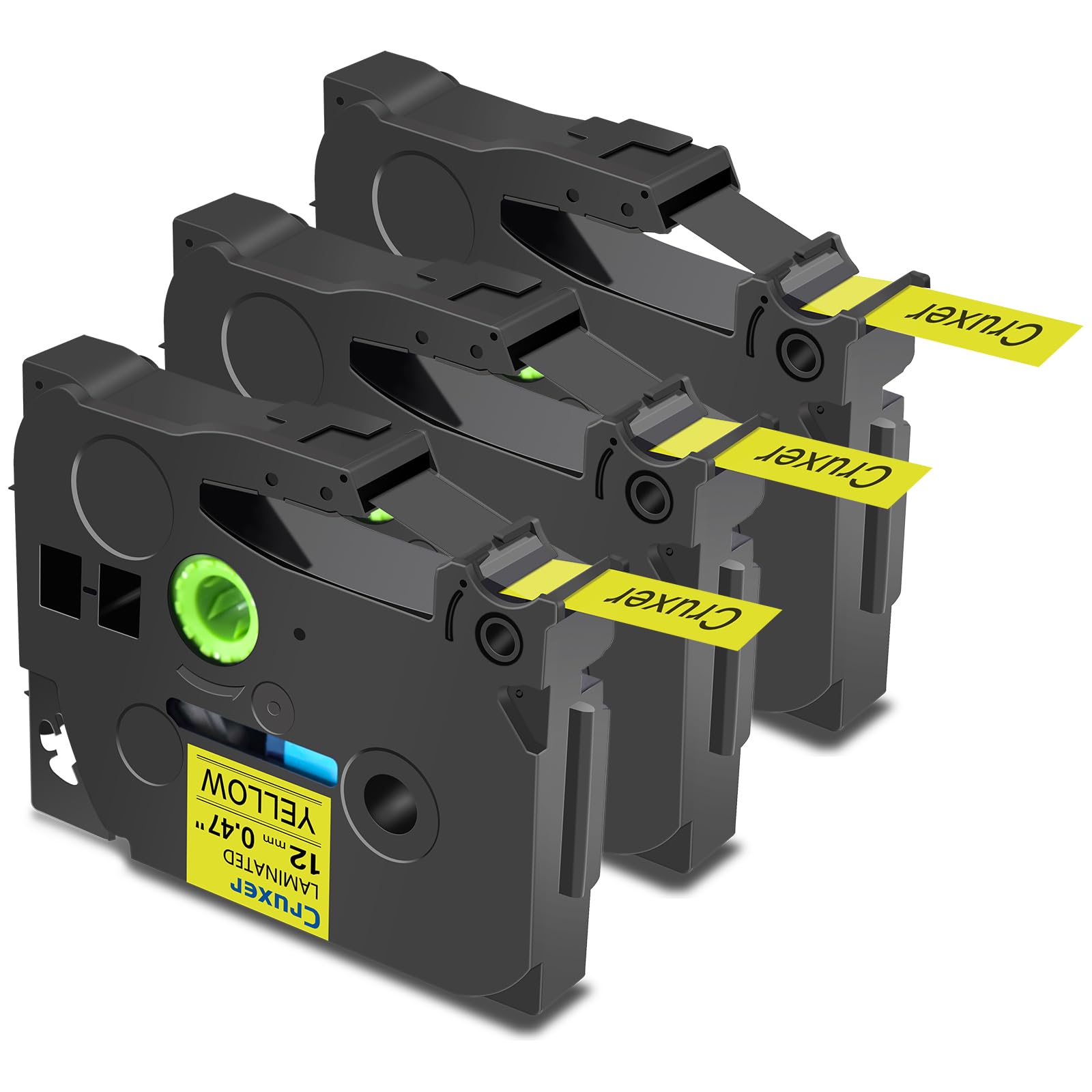 Cruxer 3 Pack Replacement for Brother P-Touch TZe-631 AZe-631 Yellow Laminated Tapes，Black on Yellow 0.47'' 12mm x 8m Cassette Compatible for Brother PT-H100R PT-200 PT-H110 PT-D410 PT-E110VP