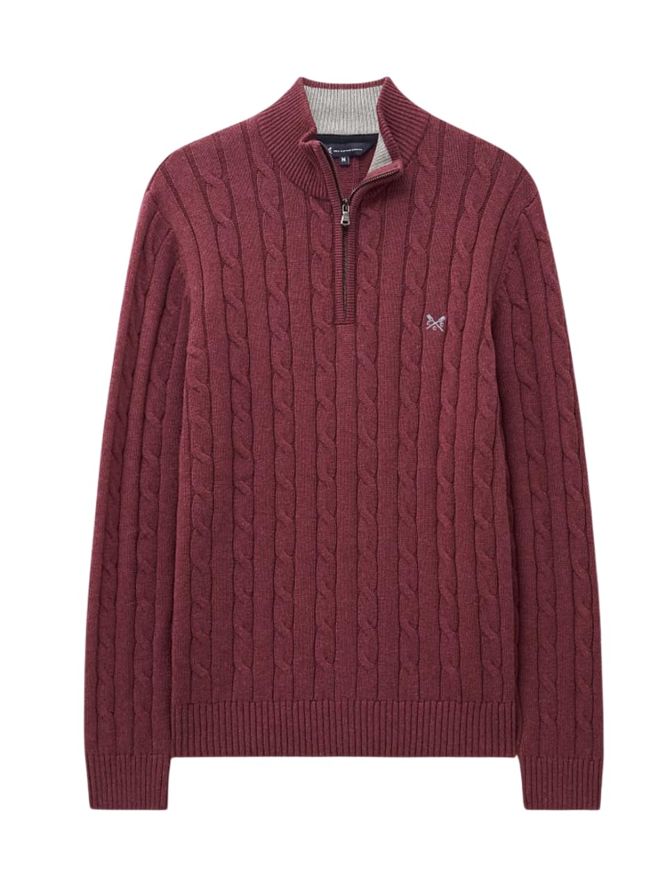 Crew Clothing Men's Burgandy Oarsman Cable Organic Cotton Half Zip (Uk, Alpha, L, Regular, Regular, )