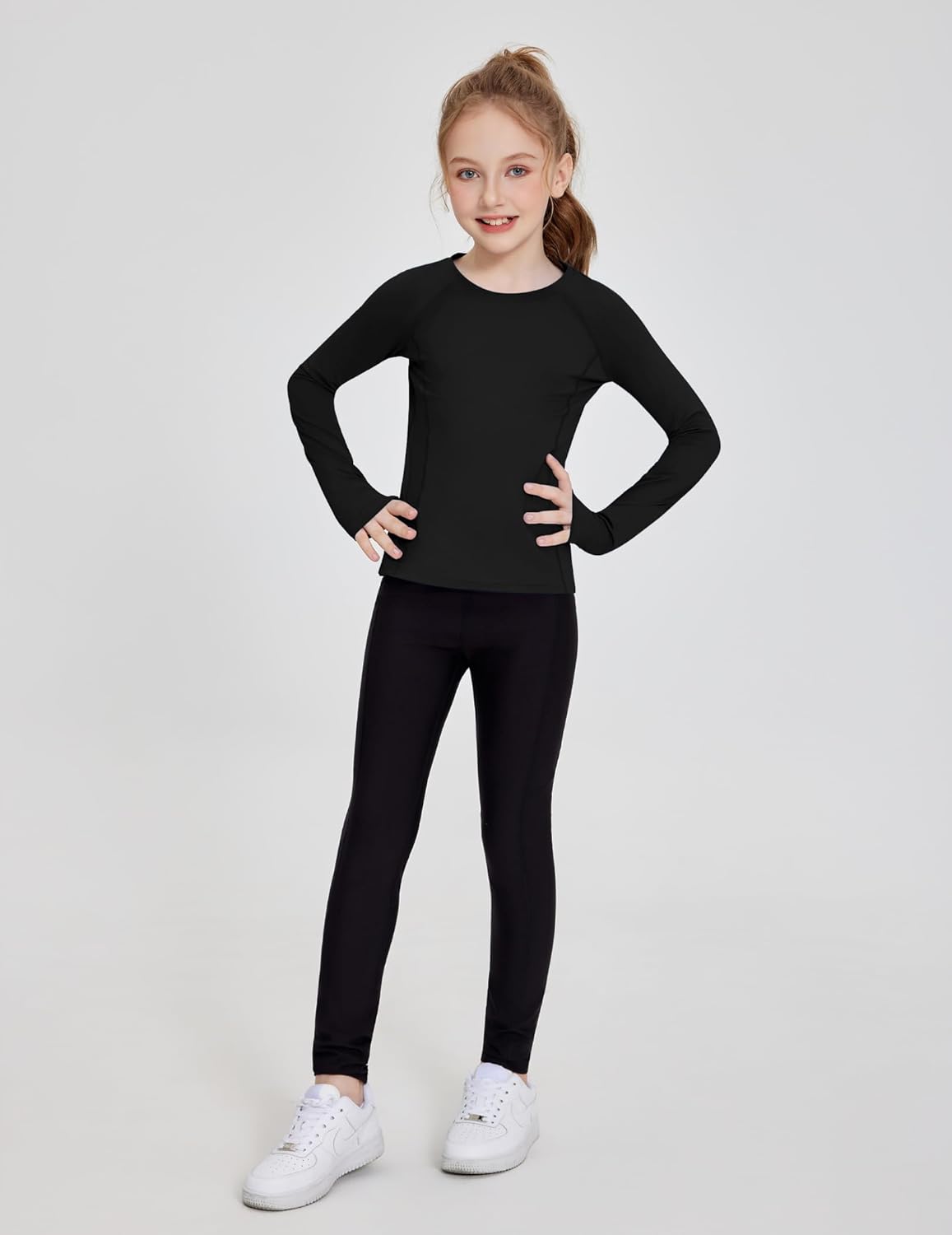 Zaclotre Girls Long Sleeve Shirts with Thumb Holes Quick Dry Workout Athletic Tops for Kids Sport Performance Clothes - Image 2