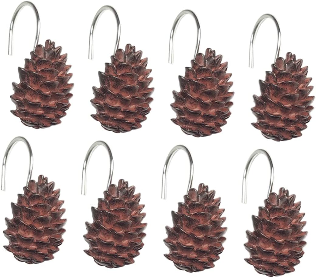 Pine Cone Resin Hooks for Shower Curtain Pack Rustproof Stylish Functional Bathroom Decor