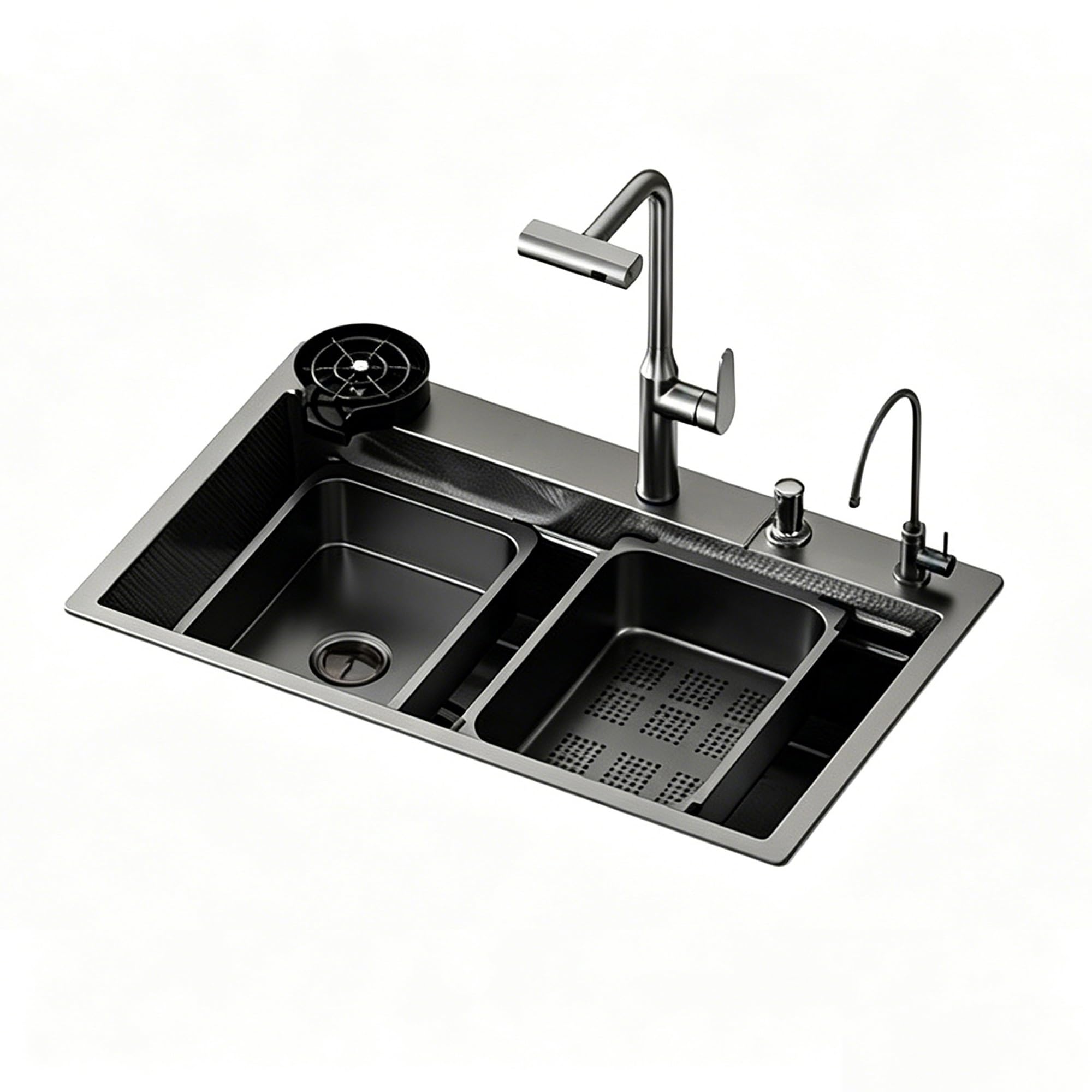 Bomdog B Sc Kitchen Sink, Restaurant Hotel Stainless Steel Multi-Functional Sink, Equipped With Pull-Out Faucet, Water Purifier Faucet(B)