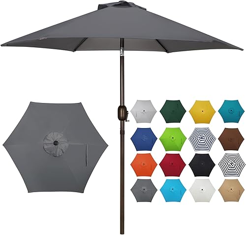Miniatura 1 de Blissun Sombrilla de patio de 7.5 pies, sombrilla para patio, botón de inclinación, manivela de inclinación, color gris oscuro