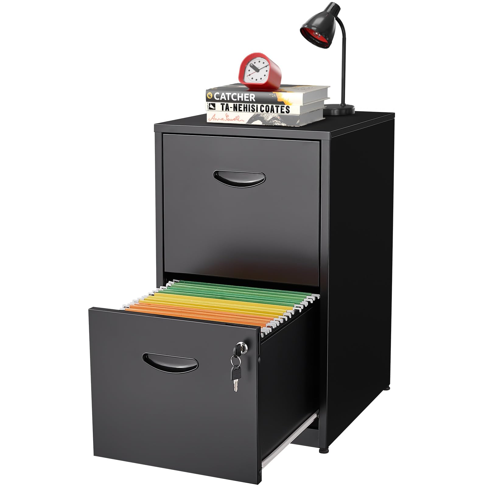 2 Drawer File Cabinet, Metal File Cabinets with Lock, 18"D Black Storage Filing Cabinet for Home Office, Steel Vertical File Cabinet, Light Duty Filing Cabinet for Letter-Size Files,Assembly Required