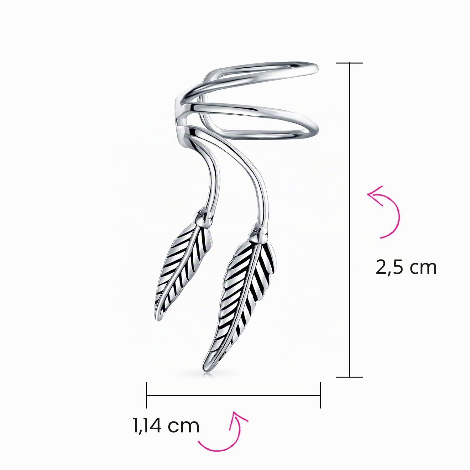 Doppio Orecchino A Clip In Argento Sterling Ossidato .925 A Forma Di Foglia Con Cartilagine A Doppia Foglia Per Orecchie Non Forate Adatto Sia Che Per Uomini Gioiello Occidentale Per L'Orecchio Helix