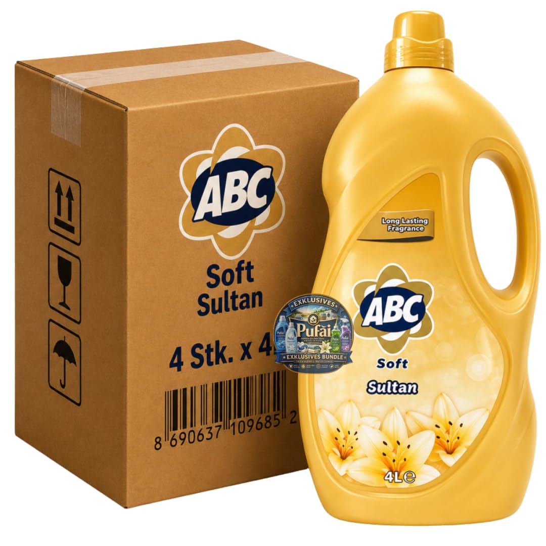 PUFAI Bundle – ABC Weichspüler Sultan – Duftender Weichspüler für extra weiche Wäsche, 4L, 4 Stück