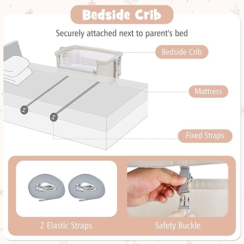 Miniatura 6 de HONEY JOY Cuna portátil para bebé, cuna 3 en 1 con colchón suave y cesta de almacenamiento, cuna de viaje para recién nacido con altura ajustable de