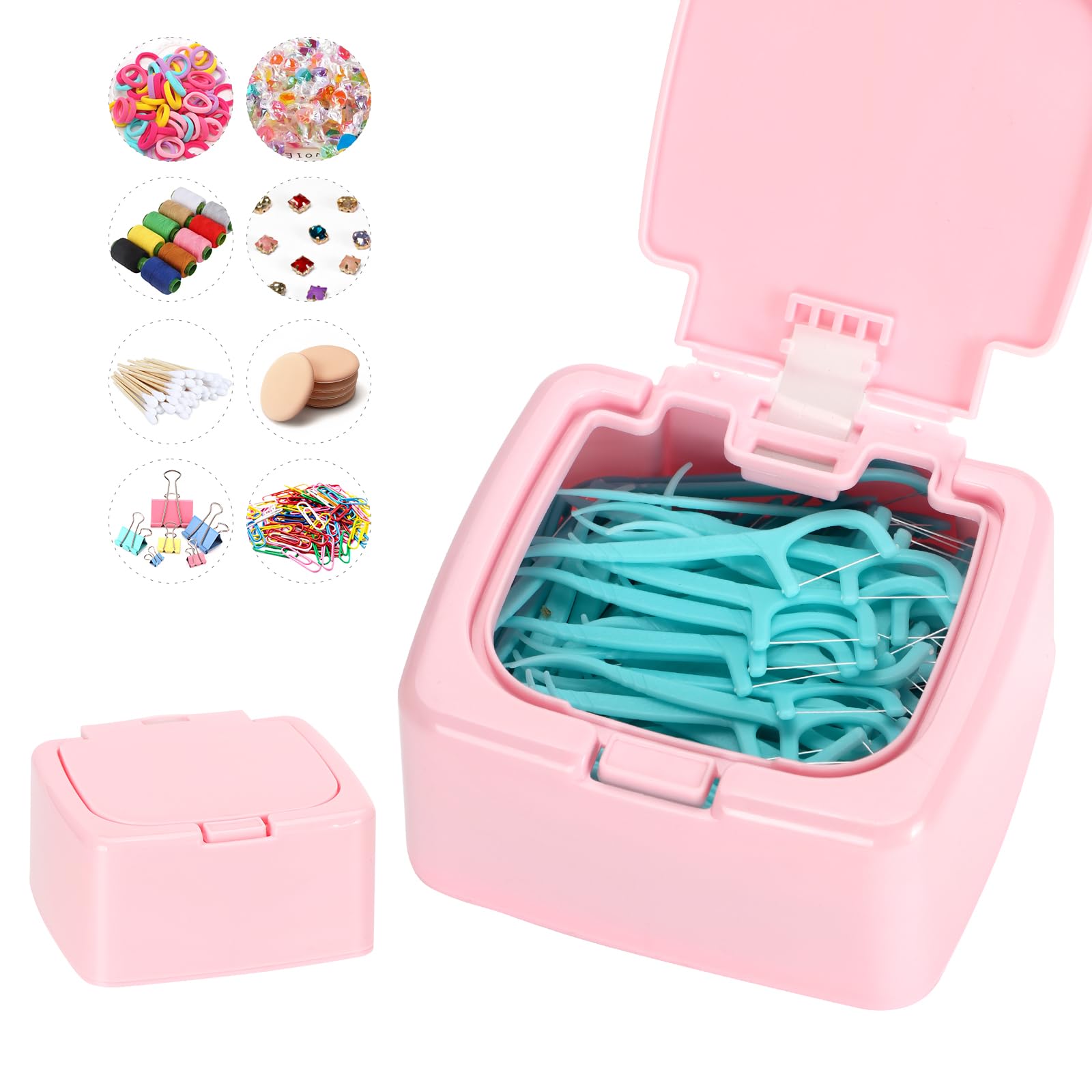 JGB Floss Pick Holder Container With One-Touch Opening Quick Refill For Qtip Cotton Swabs Balls Pads - Reusable