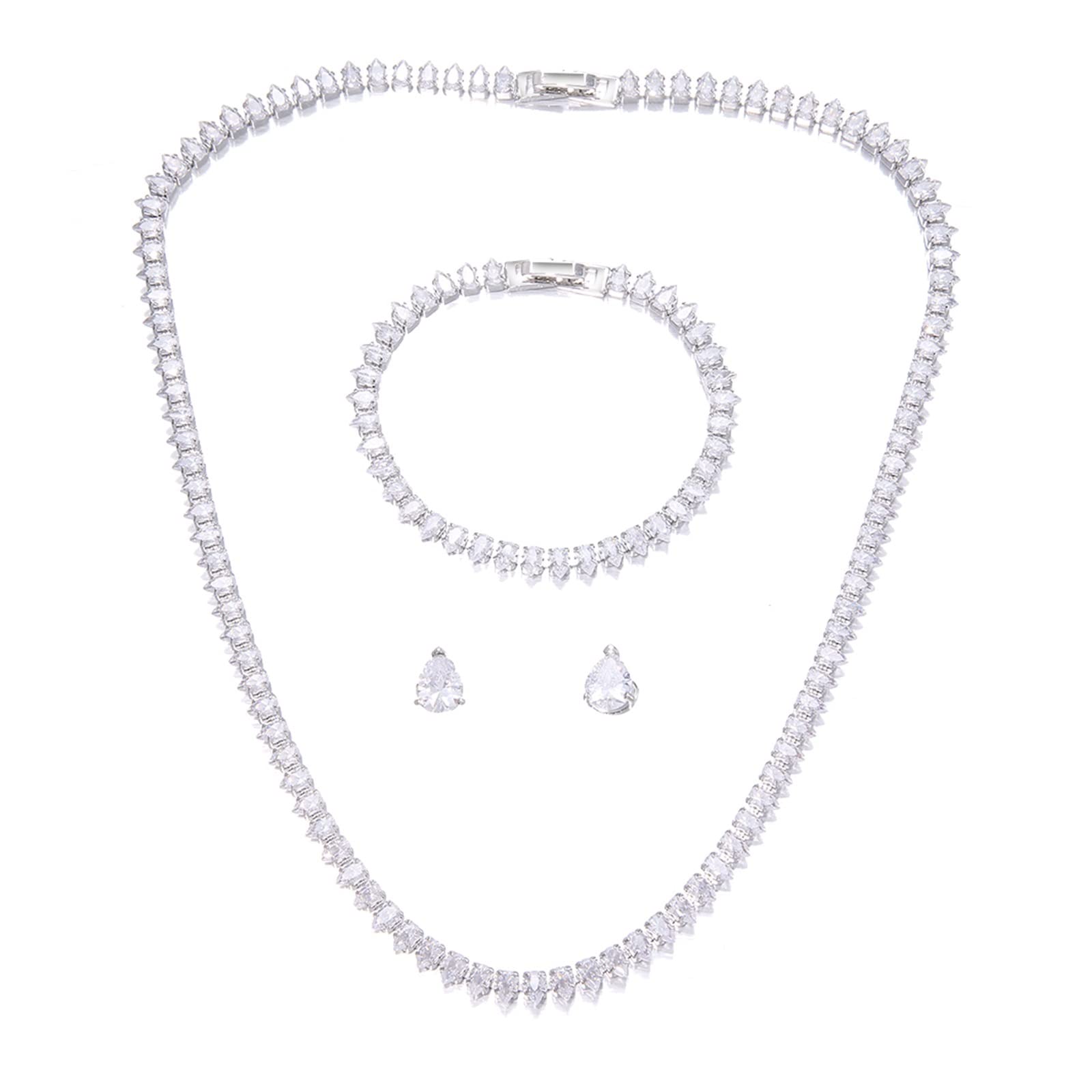 45cm circonitas Preciosas Zirconia cúbica Color Oro Blanco Boda Nupcial Collar Pendientes Conjunto de Joyas de Fiesta for Novias