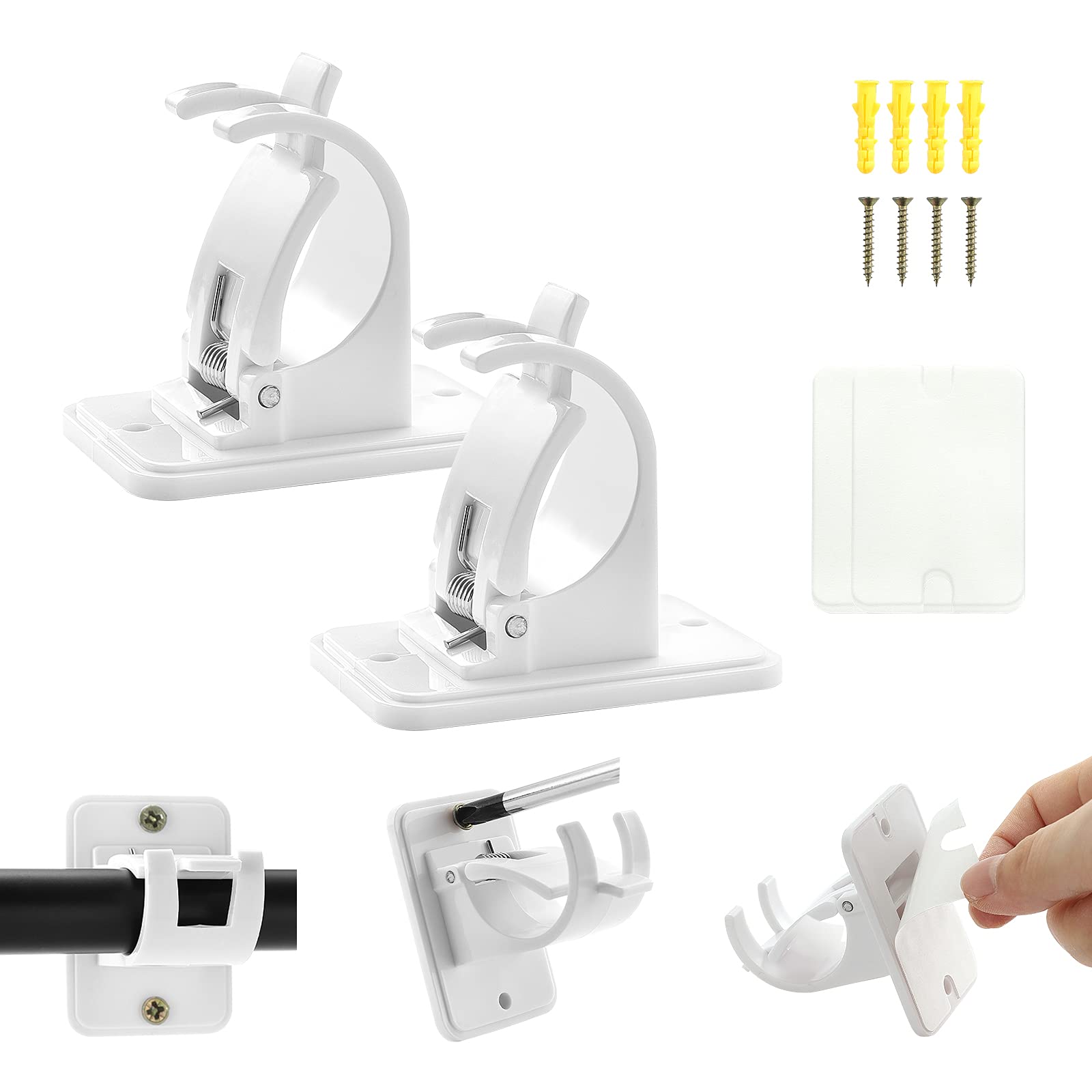 Photo 1 of 3ban-tech Curtain Pole Bracket, 2/4pcs Universal Self-Adhesive Curtain Rod Holder Clear Curtain Rod Bracket for 10 to 30mm Diameter Pole with Screws (2pcs)