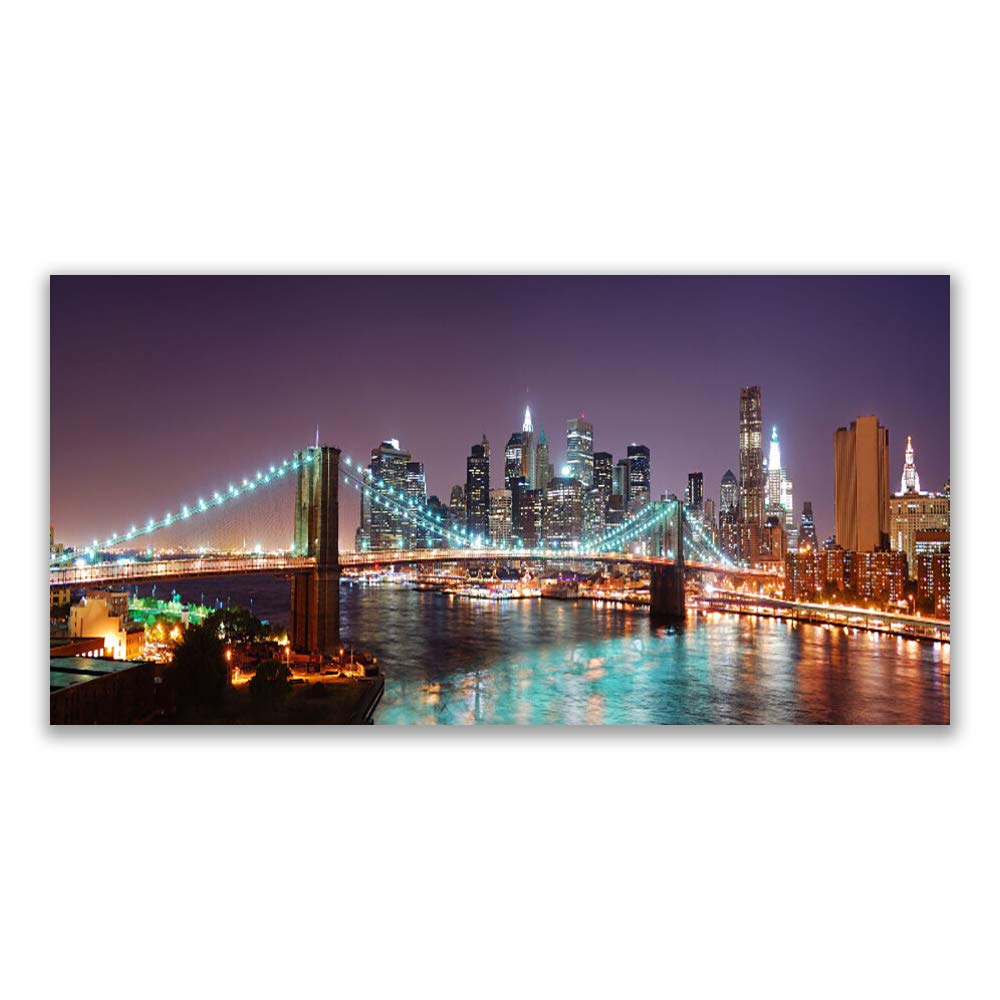 Déco mural moderne pont de ville en verre trempé 140x70cm pour salon lumineux