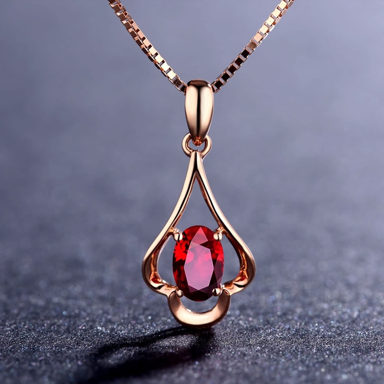 Cadena Collar, Collares Verano Oro Rosa 18 Quilates Flor con Rubí 1.2ct Regalo de San Valentín Collar Fino para Mujer, Oro Rosa, Gold