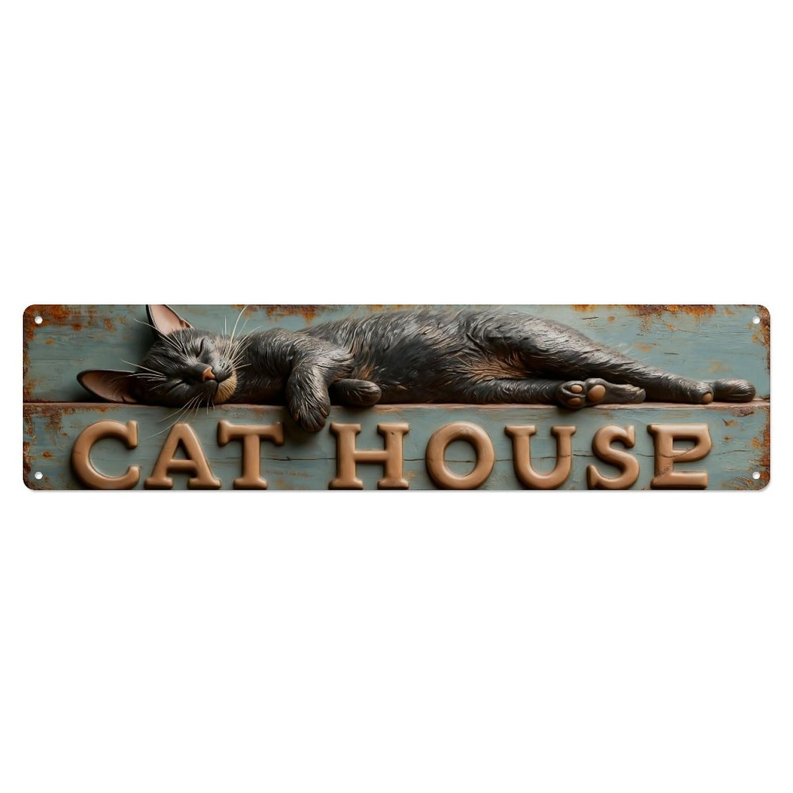 Cat House Sign Art Metal Tin Sign Plaque
