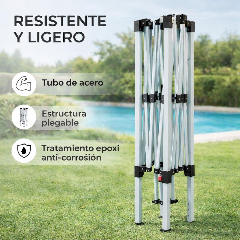 Carpa Cenador Gazebo Plegable 3 x 3 m Azul | Mejores Tubos de Acero de Alta Resistencia Plegables, Antiviento, Protección UV, Bolsa de Transporte| para Playa, Camping, Jardín, Terraza, Exteriores