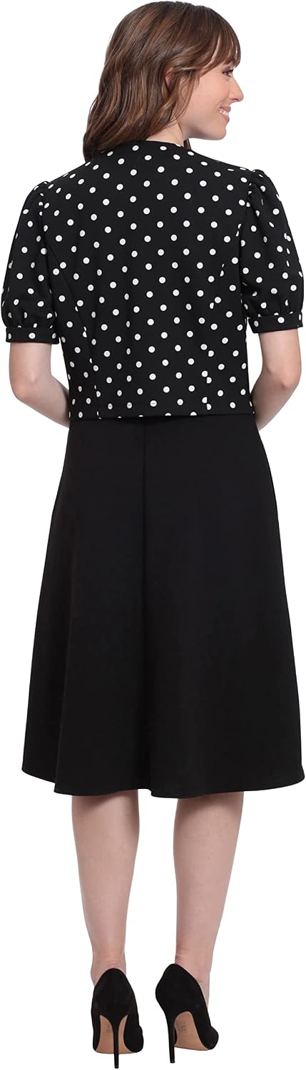 London Times Women's Women's Dresses Polished Fit and Flare with Puff Sleeve Jacket Office Career Guest of Mother of the Bride
